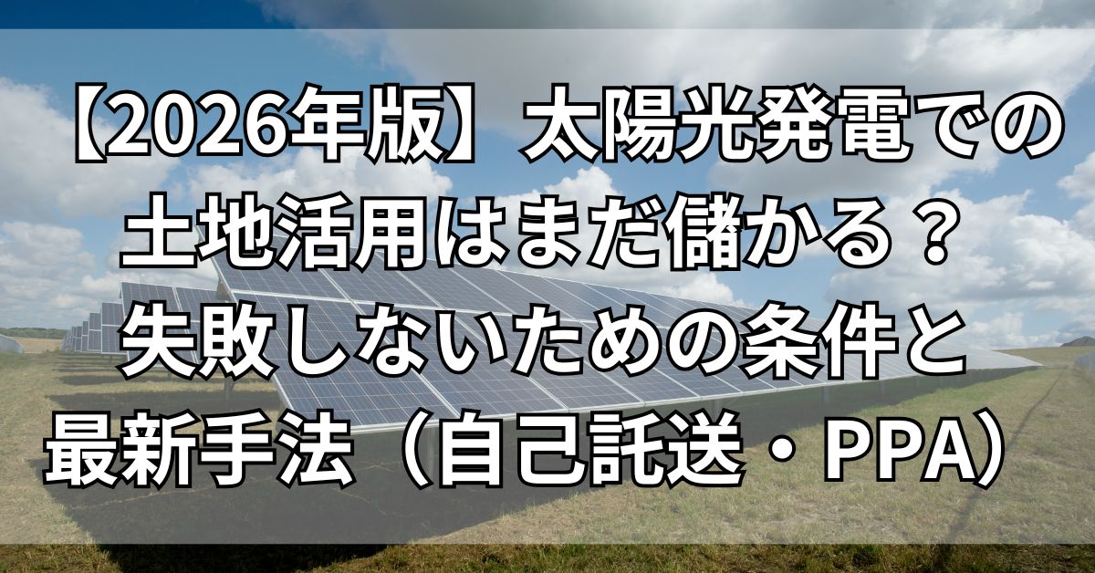 【2026年版】太陽光発電での土地活用はまだ儲かる？失敗しないための条件と最新手法（自己託送・PPA）